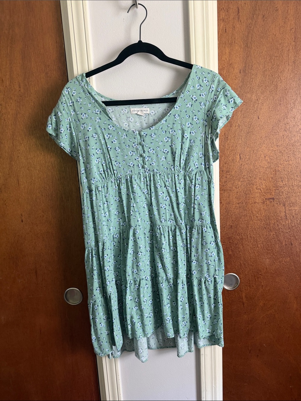 Light Green Floral Tiered Short Babydoll Dress